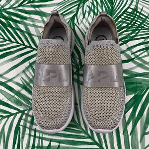 APL Techloom Bliss Silver Gold Metallic Knit Slip On Sneakers Size 9.5